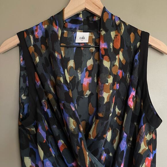 CAbi Flaunt‎ Wrap Sleeveless Blouse Size Medium Black Multicolor Style 3077 - Picture 6 of 16